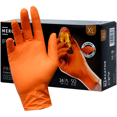 Manusi nitril texturate XL 50 buc portocalii horeca mecanica aderenta ridicata GoGrip Mercator
